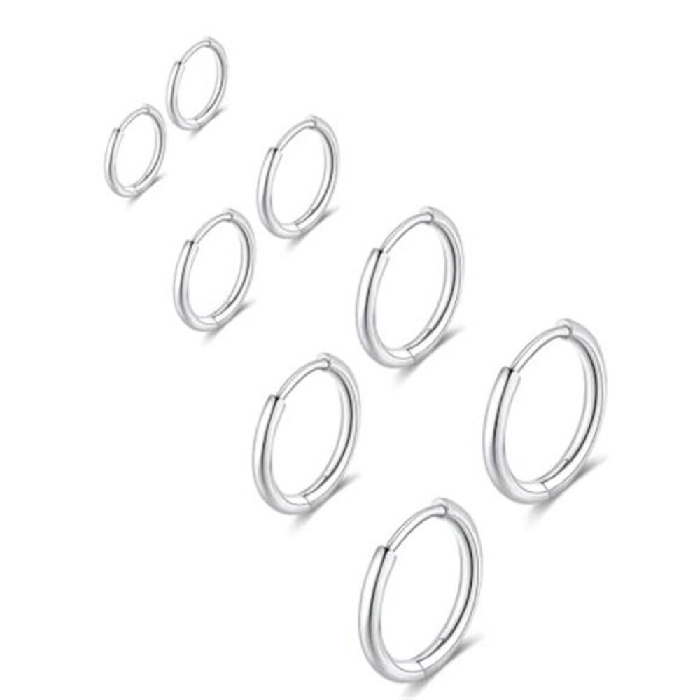 Silver Hoop Earrings Set 4 Pairs 316 L Stainless Steel 6-12mm 20G Cartilage
